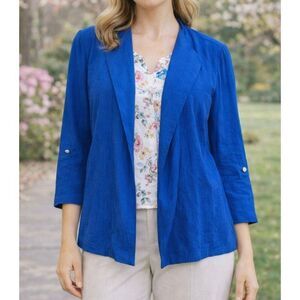 Chico’s blue draped front cardigan blazer jacket 2